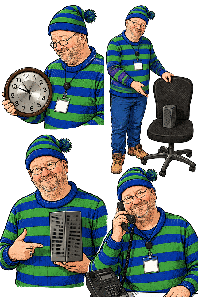 KCTC Where’s Wade Spot Him Around Town promotion featuring Wade around Wayland for fiber internet signups